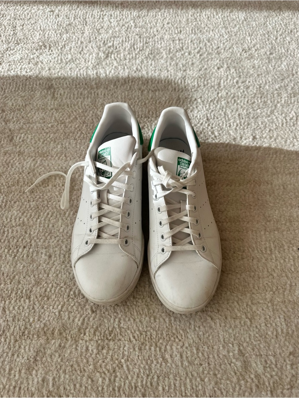 Women’s Adidas Stan Smith Leather Sneakers - White with Green Accent